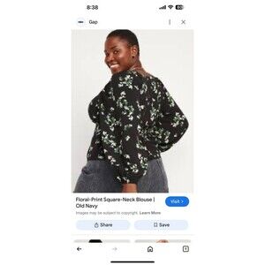 Old Navy Blouse Plus 4X Micro Floral Print Balloon Sleeves Top Shirt Black Shirt